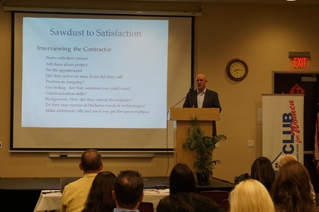 image of michael a. baum presnting his book sawdust to satisfaction
